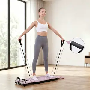 Adjustable small Pilates core bed, multifunctional home fitness equipment, flexibility machine with resistance bands, rollers and handles, easy to store, sliding board, strength core training