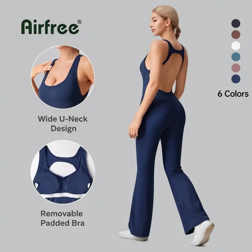 Airfree Women's Backless Jumpsuits Stretchable Activewear Breathable Fabric for Petite & Plus Size Minimalist Comfort Outfits