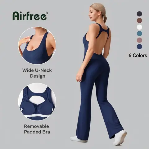 Airfree Women's Backless Fitted Sleeveless Plain Athleisure Workout Jumpsuit - Elastic, Breathable Gym Activewear for Petite Sizes, Women's Sports Jumpsuits, Stretchy Minimalist Clothing, Sleeveless Yoga Jumpsuits