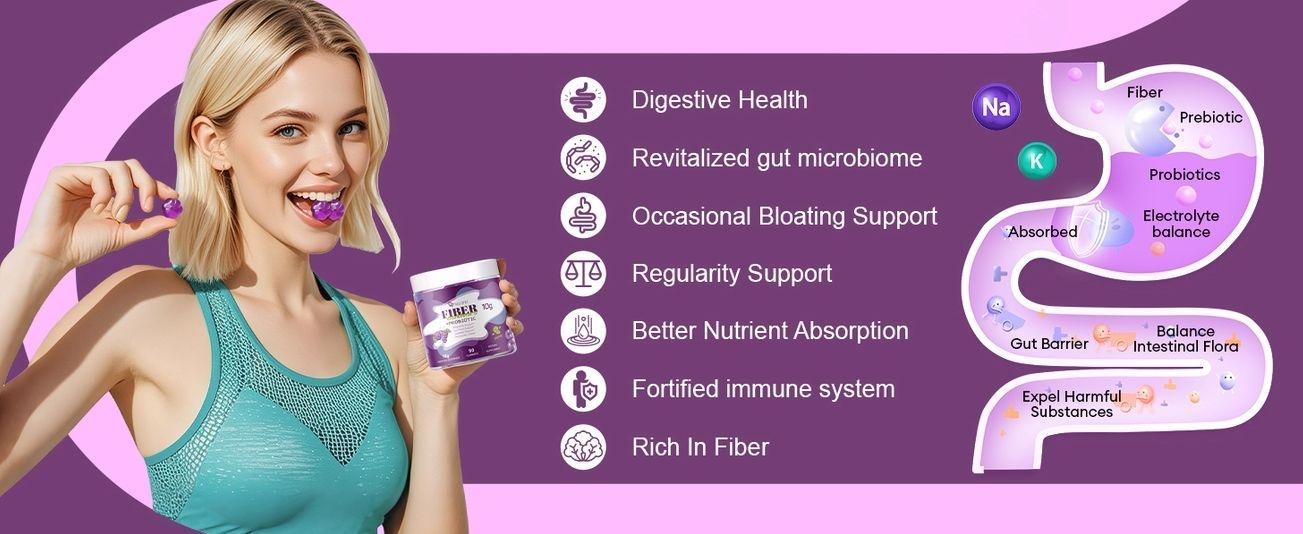 Migcopat 10G Fiber Gummies for Adults, No Sugar Added Grape Flavor, Fiber Supplement with 30 Billion CFU Probiotics Blend, ACV, Vitamin C, Inulin, Support Digestive Health, 90 Count