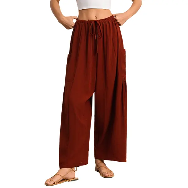 Women's High Waist Elastic Waist Drawstring Rayon Linen Baggy Oversize Wide Leg Hippie Pants - Basic Style Beach, Loose Comfy Casual Bottoms, Trouser, Stretchy Pants, Cold Wash, Linen Pants Breathable Womenswear