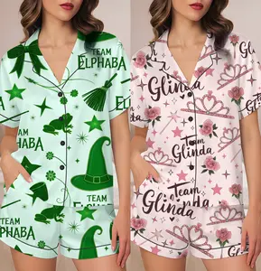 Wicked Pajama Set, Glinda & Elphaba Inspired Sleepwear, Pink Green Bows Long Sleeve Loungewear, Witchy Feminine Pajamas Gift, Halloween Gift