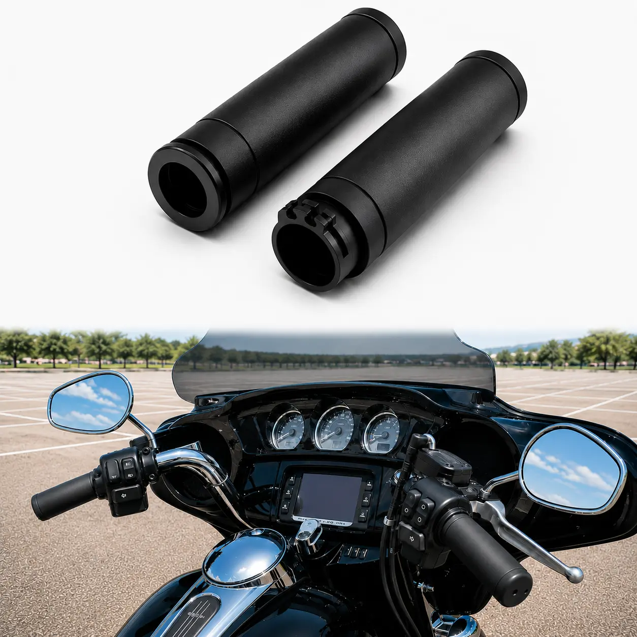 1" Black Rubber Motorcycle Handlebar Hand Grips for Harley Dyna Electra Glide Heritage Softail Touring 1996-Later Cable-Throttle Models, Left Right 1 Inch Twin Cable Grip Pair, Textured Non-Slip Cruiser Replacement Handlebar Grips, Motorcycle Parts