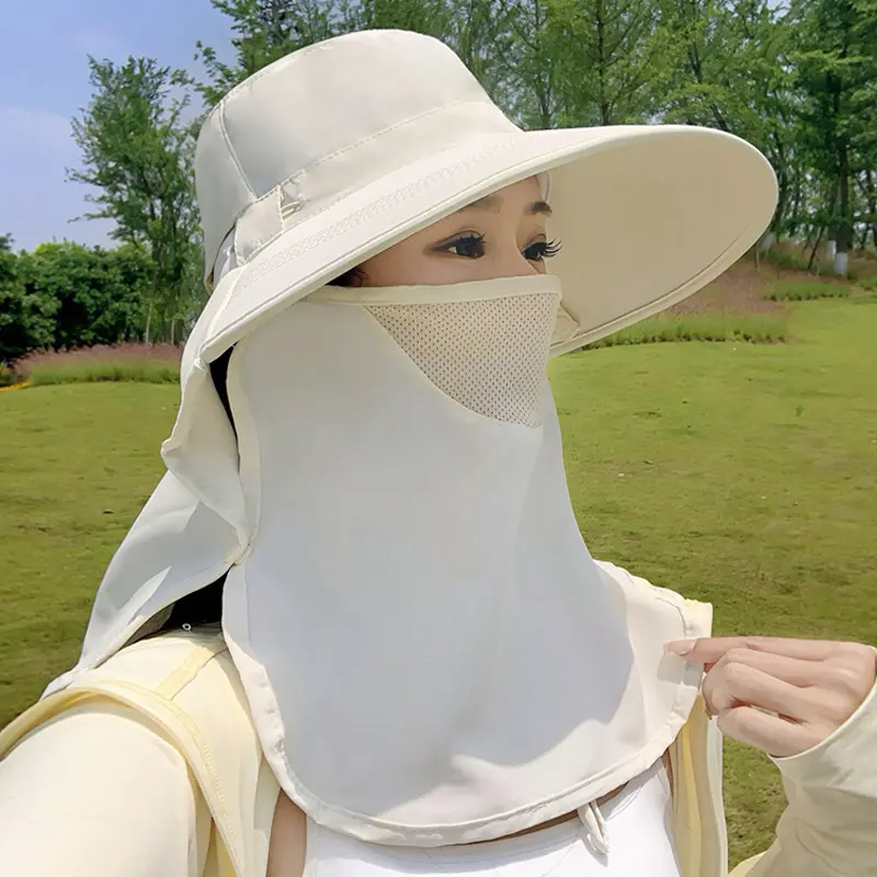 Outdoor Hooded Shawl - Ice Silk, Breathable Face Cover, Neck Protection, UV Sun Protection, Floppy Brim, Adjustable, Detachable Flap Casual Hat for Light Summer Sports