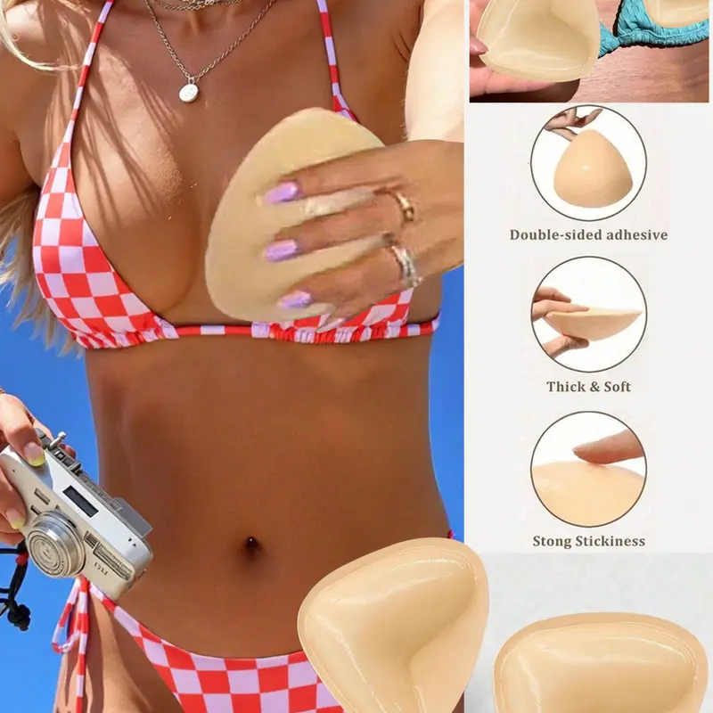 Reusable Self-Adhesive Bra Pads, Waterproof Bikini Chest Pads, Thick Invisible Bra Pads, Push-Up Inserts, 2 Pack, Ideal for Swimming, Sticky Bra Insert, Bra Padding, Bra Accessories