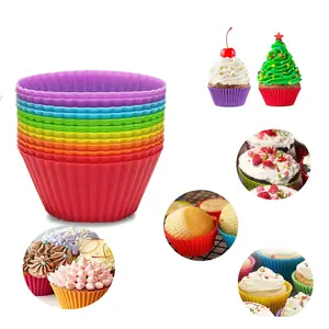 12pcs Set Silicone Baking Molds, Round Mountain Shape 7cm, Multiple Colors, Egg Tart Cups, Muffin Cups, Pudding Cups, Cake Cups