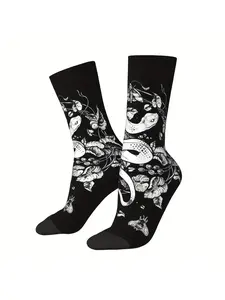 A Pair of Seamless 3D Digital Print Socks with a Snake Design, Made of