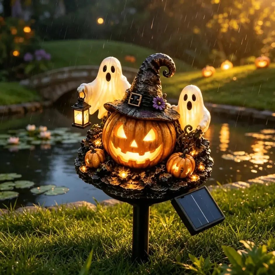 Solar Halloween Garden Stake Lights - Waterproof LED Pumpkin Lantern, Spooky Ghosts, Witch Hat Figurine - Outdoor Home Improvement Decor for Lawn, Pathway