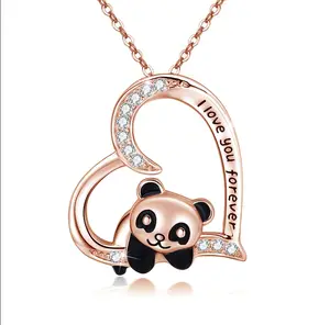 I Love You Necklace Panda - Trendy Heart necklace  Rose Gold