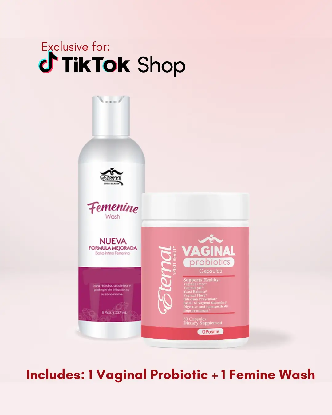 ETERNAL SPIRIT BEAUTY Women's Probiotic Kit With Feminine Wash - 60 count (Pack of 1) - KIT #6 - Probiotic for Women pH Balance with Lactobacillus Pro