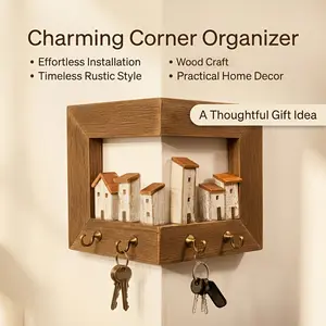 A Rustic-Style Wall-Mounted Key Rack Featuring 4 Hooks, Suitable for Displaying in Bedrooms, Home Walls