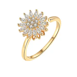 Spinning Sunflower Ring for Anxiety Relief Copper Floral Accessory Perfect Christmas & New Year Gift for Relaxation Soothing Touch Elegant Design