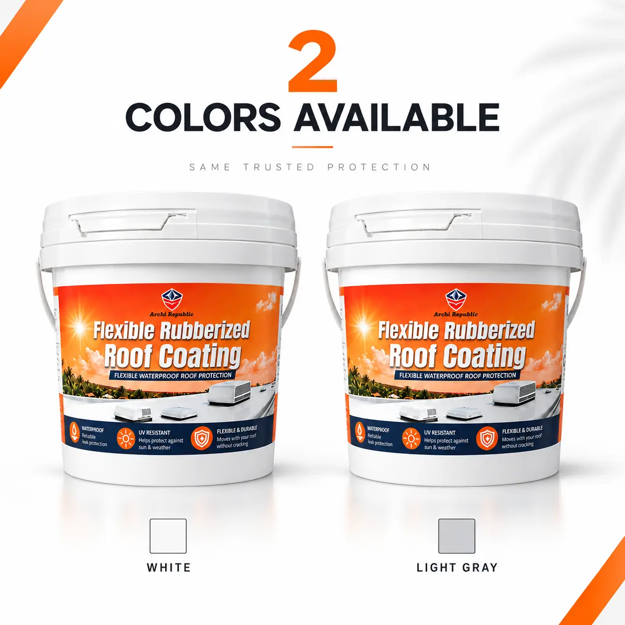 Flexible Rubberized Roof Coating - Waterproof Protection in White & Light Gray Colors