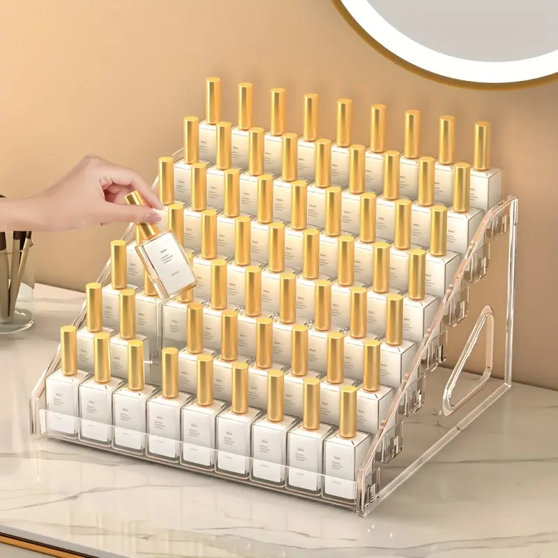 Foldable nail polish display stand - countertop storage box, with multiple compartments, suitable for storing nail care products in bathrooms and salons, space-saving design, nail polish storage box, compact shape, sturdy structure, for beauty lovers