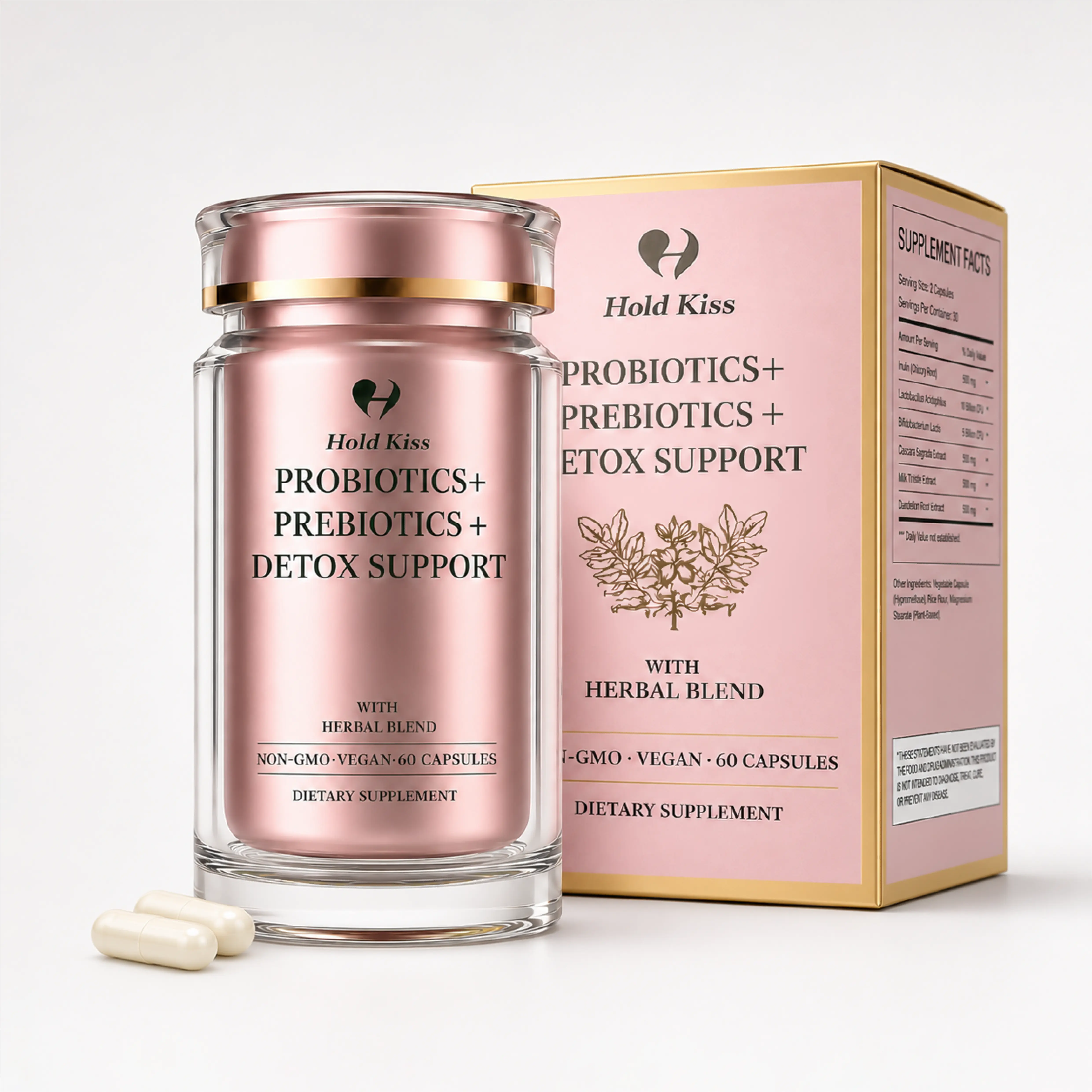 HOLDKISS Daily Digestive Wellness Capsules – Premium Plant-Based Botanical Formula, Dietary Supplement with Carefully Selected Ingredients for Everyday Wellness, 60 Capsules