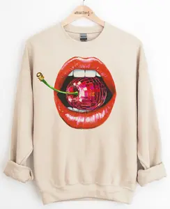 Faux Disco Cherry Lips Graphic Top