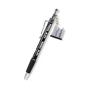 New York Dangle Charm Black/White Monuments of "NEW YORK" Click-Action Ballpoint Pen | New York City Souvenir | NYC Souvenir Travel Gift