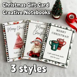 Christmas Creative Gift Card Book Notebook, Contains Multiple Theme Inserts and Greeting Cards, Cover with "MERRY CHRISTMAS" Festival Words, Can Be Used for Writing Diary, Recording Feelings, or Placing Gift Cards or Small Gifts