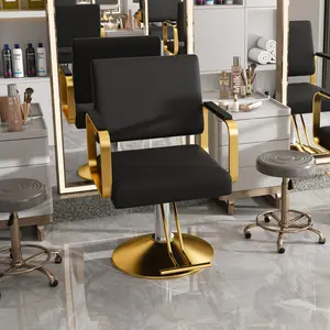 Barber Chairs for Barbershop, Styling Salon Chairs for Hair Stylist, 360° Swivel Hairstylist Chair & Reclining Salon Chair with Stainless Armrests for Home, Adjustable Height, PVC (Black and Gold)