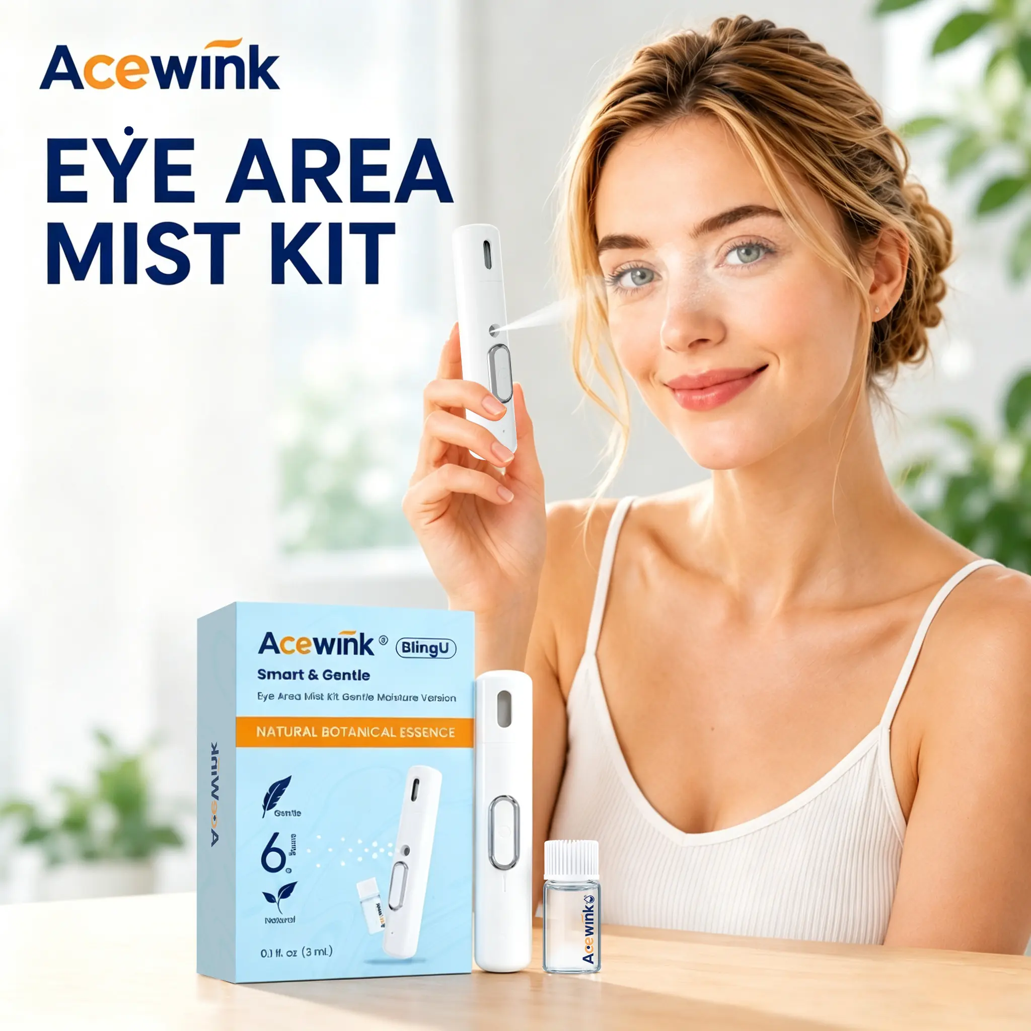 Acewink Nano Eye Mist Device – Instant Dry Eye Relief & Cooling Hydration | Ultrasonic Spray with 6 Botanical Extracts | Safe for Makeup, Screen Users & Gamers