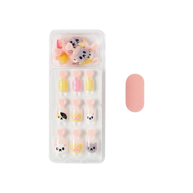 Impress Kids Press on Nails, Cuddles, Pink, Kids Squoval, 20 Count