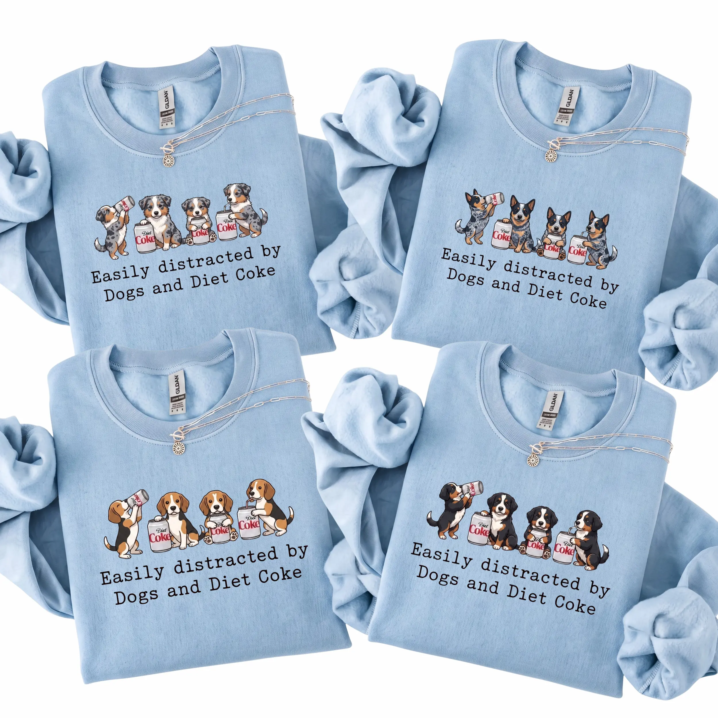 Style 50+ Dog Breeds Sweatshirt, Easily Distracted by Dogs and Diet Coke Sweatshirt, Custom Dog Lover Shirt, Funny Pet Graphic Shirt - KL