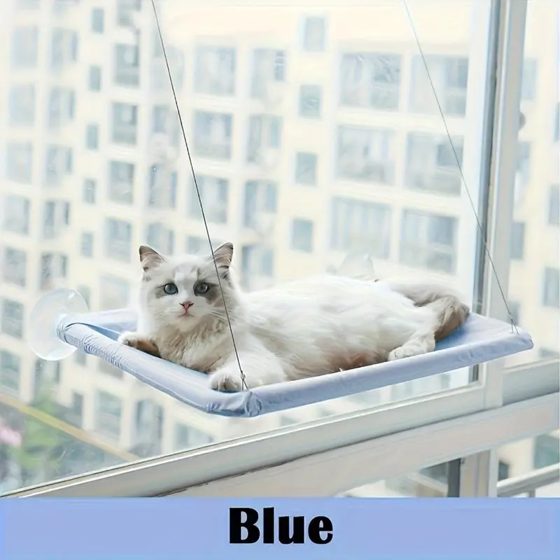 Khaki Cat Window Perch Hammock with Strong Suction Cups, Reinforced Fabric Fall-Proof Detachable Pet Bed, Comfortable Indoor Use Sunbathing Lounger for Cats
