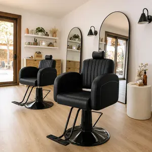 Baasha Comfortable Black and Gold Salon Chair, Memory Soft Cushions, Heavy Duty Reclining Barber Chair with Steel Frame, Stylish Hair Chair with Removable Headrest, Weight Capacity 440 lbs