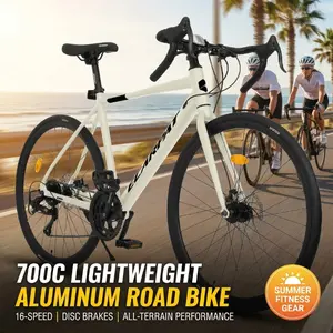 700C Road Bike Lightweight Aluminum Frame 16 Speed Bicycle with Disc Brakes for Men and Women High Intensity Riding Professional Road Cycling Commuter Bike Outdoor Sports Fitness Gear All Terrain Performance Summer Hobbies