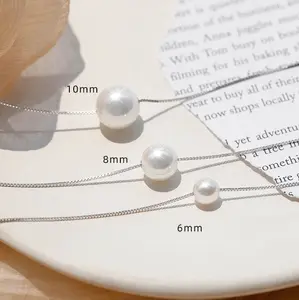 Natural Shell Pearl Necklace with S925 Sterling Silver Chain, Dainty Single Pearl Necklace