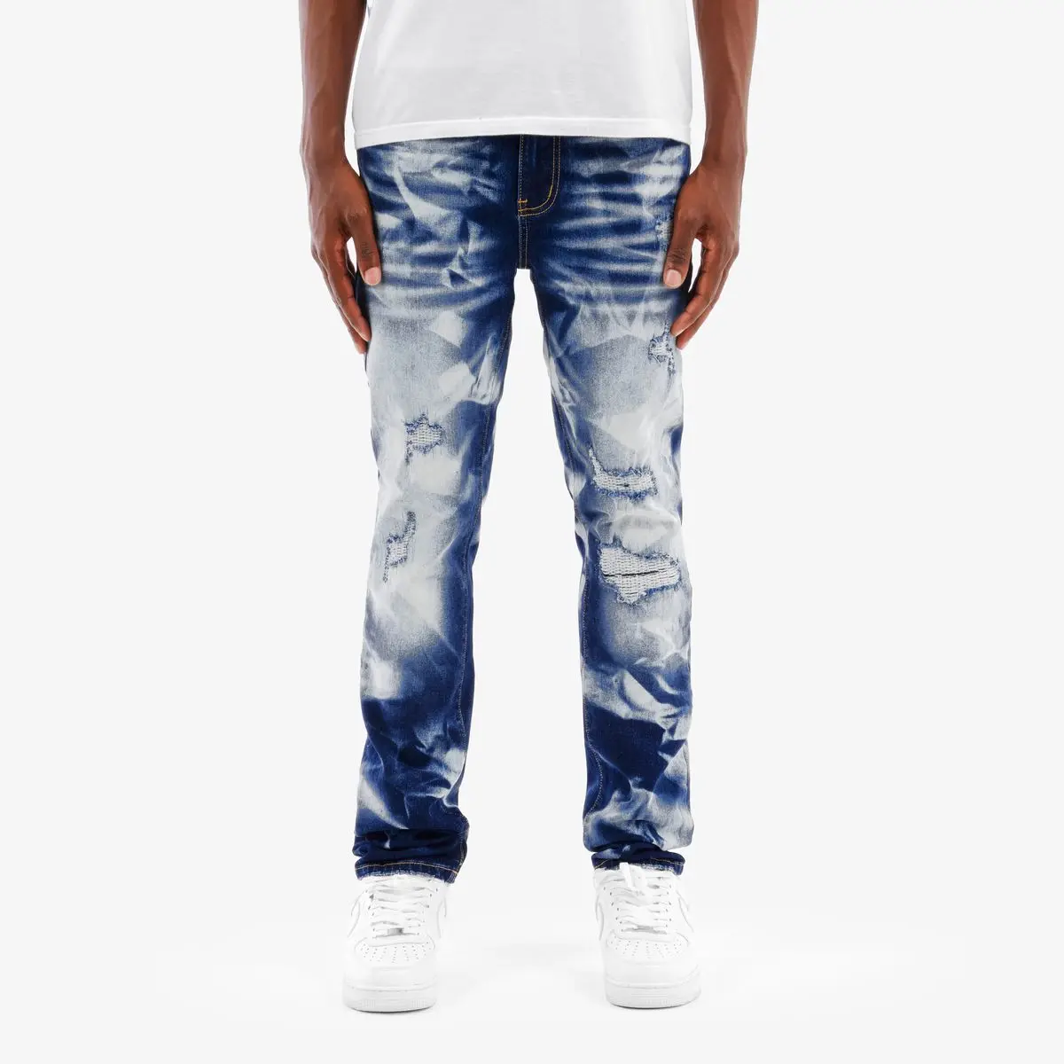 Menswear Copper Rivet 'Rip' Heavy Bleach Wash Garment, Men's Pocket Trouser-Pants (LSB) 533010
