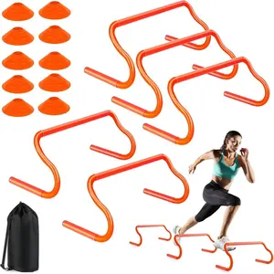 Agility Hurdles Training Equipment - 5 Speed Hurdles and 10 Soccer Cones with Carrying Bag for Soccer, Football, and Track Drills, Ideal for Athletes Speed and Agility Training