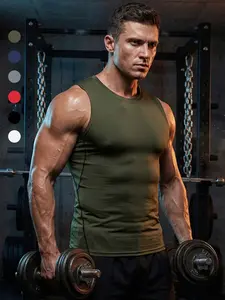 Men's Athletic Sleeveless Compression Shirts, Gym Workout Fitness Tank Top, Summer Quick Dry Sports Running Basketball Undershirt Base Layer