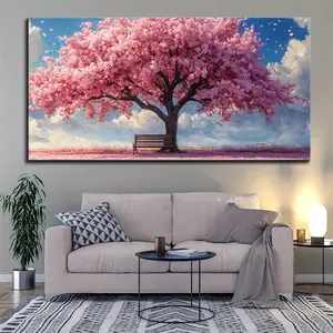 1.5 Inch Thick Solid Pine Wood Frame, Wall Decor Artwork - Pink Trees Print Canvas Wall Art - Bedroom Decor - Living Room Framed Painting Rehang