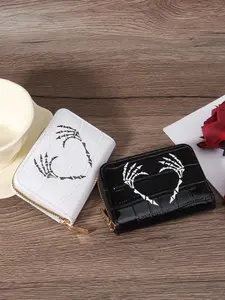 Women's Fashionable Cartoon Skull Pattern Zipper Short Wallet, Casual Versatile Card Holder, Multi-slot Easy Credit Card Slot, Multi-purpose Women's Wallet Card Bag