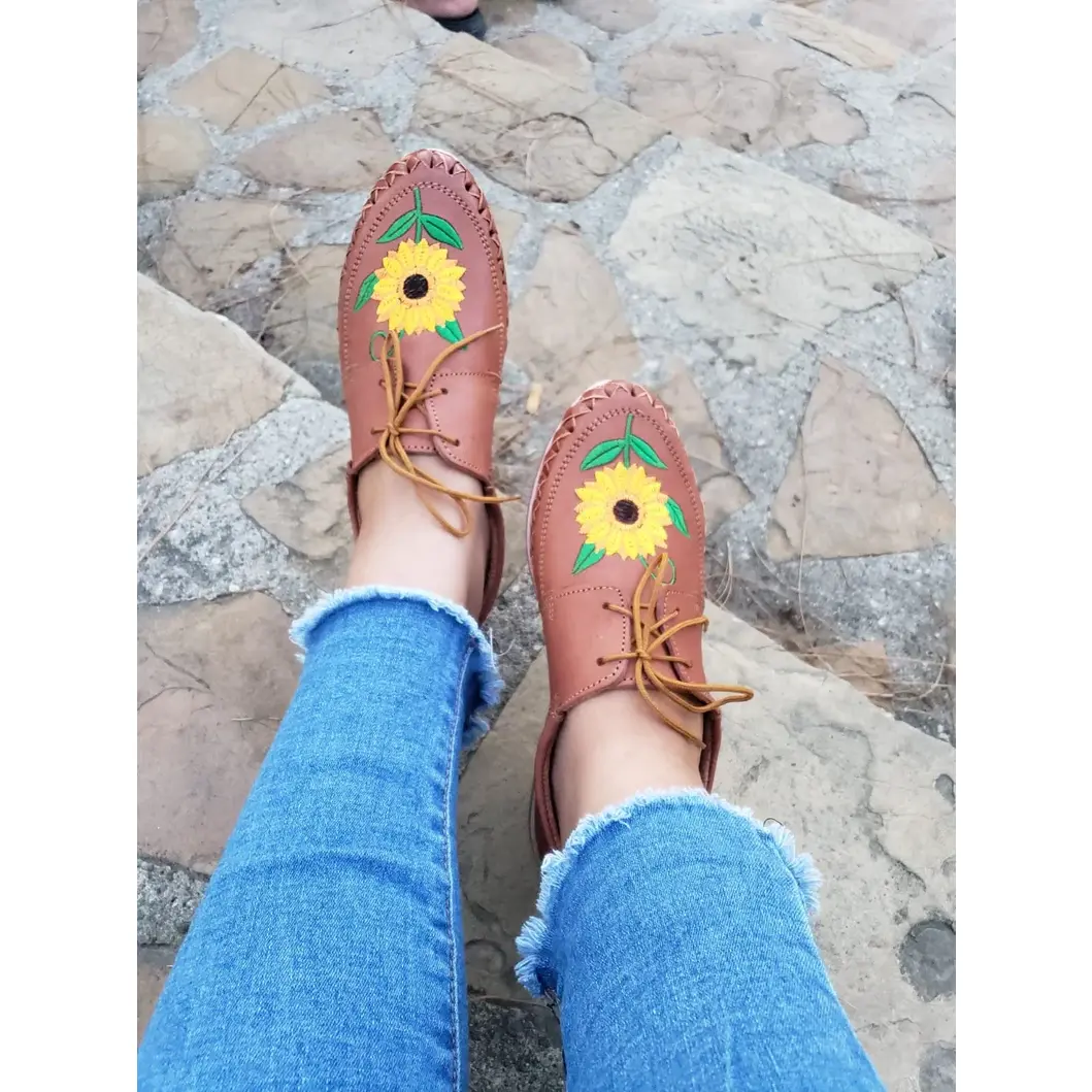 Sunflower Oxford Shoes for Women - Comfortable Footwear with Sunflower Design, Leather Material, Ideal for Active Girls