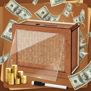 Wooden Cash Money Saving Box for Kids & Adults - Reusable $10,000 Savings Challenge Box with Progress Tracker & Cash Vault, Educational Piggy Bank Gift for Boys Girls