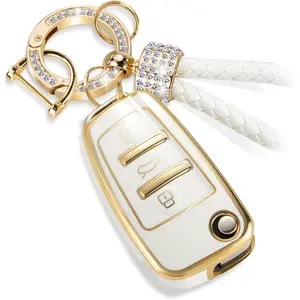 For Audi Key Fob Cover with Luxury Diamond Bling Braided Rope Keychain, Upgraded Soft Key Case for A1 A3 A4 A5 A6 Q3 Q5 Q7 TT S3 R8 Key Fob Shell