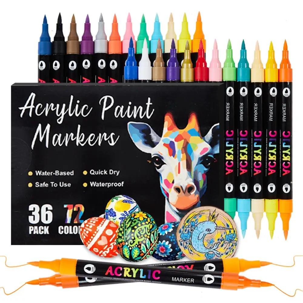 Acrylic Paint Marker Pen Set, 12/24/36pcs/set Double-ended Colored Marker Pen, Art Marker Pen Set for Drawing, Painting, Coloring, DIY Holiday Party G