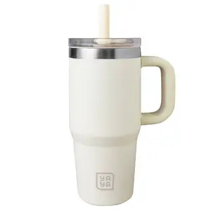 YAYA My First Travel Tumbler for Preschool & Kids 3+, Insulated Stainless Steel Tumbler with Reusable Silicone Straw & Spill-Proof Lid, Cup Holder Compatible, BPA-Free, 12oz, White