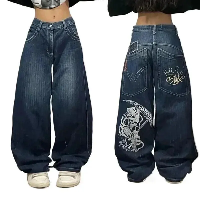 American Fashion Joker Pattern Embroidery Spot Jeans Women Street Y2K New Hip Hop Oversized Wide-leg Pants Jeans Baggy Denims Womenswear Trouser Streetwear American Fashion Joker Pattern Embroidery Spot Jeans Women Street Y2K New Hip Hop Oversized Wide-leg Pants Jeans Baggy Denims Womenswear Trouser Streetwear