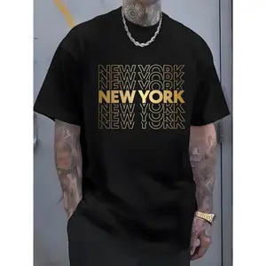 Cotton Short Sleeve  T-Shirt [NEW YORK T-Shirts] NEW YORK Letters, Patterns, Printed Men's T-Shirts| Summer Casual And Comfortable, Fashionable Short-Sleeved, Novel Pattern Design, Adventure
