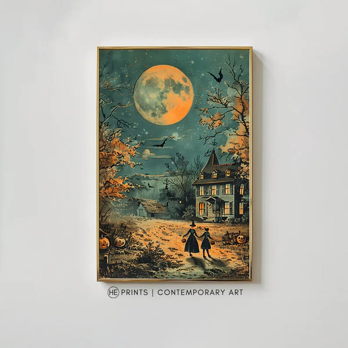 Trick Or Treat at Haunted House Vintage Print - Halloween Art for Dark Cottagecore & Wicca Decor, Room Decor, Unframed