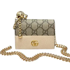 Pre-owned GUCCI PVC Crossbody Bags Cream/GG Supreme Compact Wallet with Adjustable Chain
