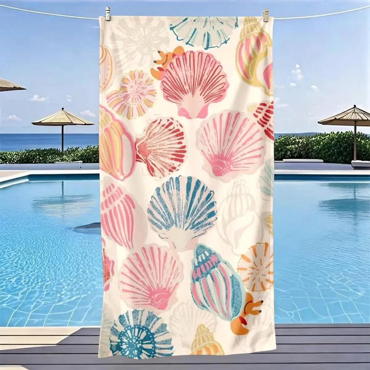 Fresh Shell and Conch Theme Beach Towel, Quick Drying Towels, Quick-Drying, Super Soft Polyester Fiber, Men's & Women's Beach Towel, Multi-Purpose for Yoga, Travel, Swimming, and Camping, Machine Washable, The Perfect Gift