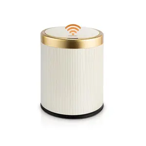 Pukomc 3.5 Gallon Touchless Motion Sensor Trash Can with Lid White Smart Plastic for Kitchens Bathrooms Living Rooms and Offices Design Beige Odor Control Waterproof