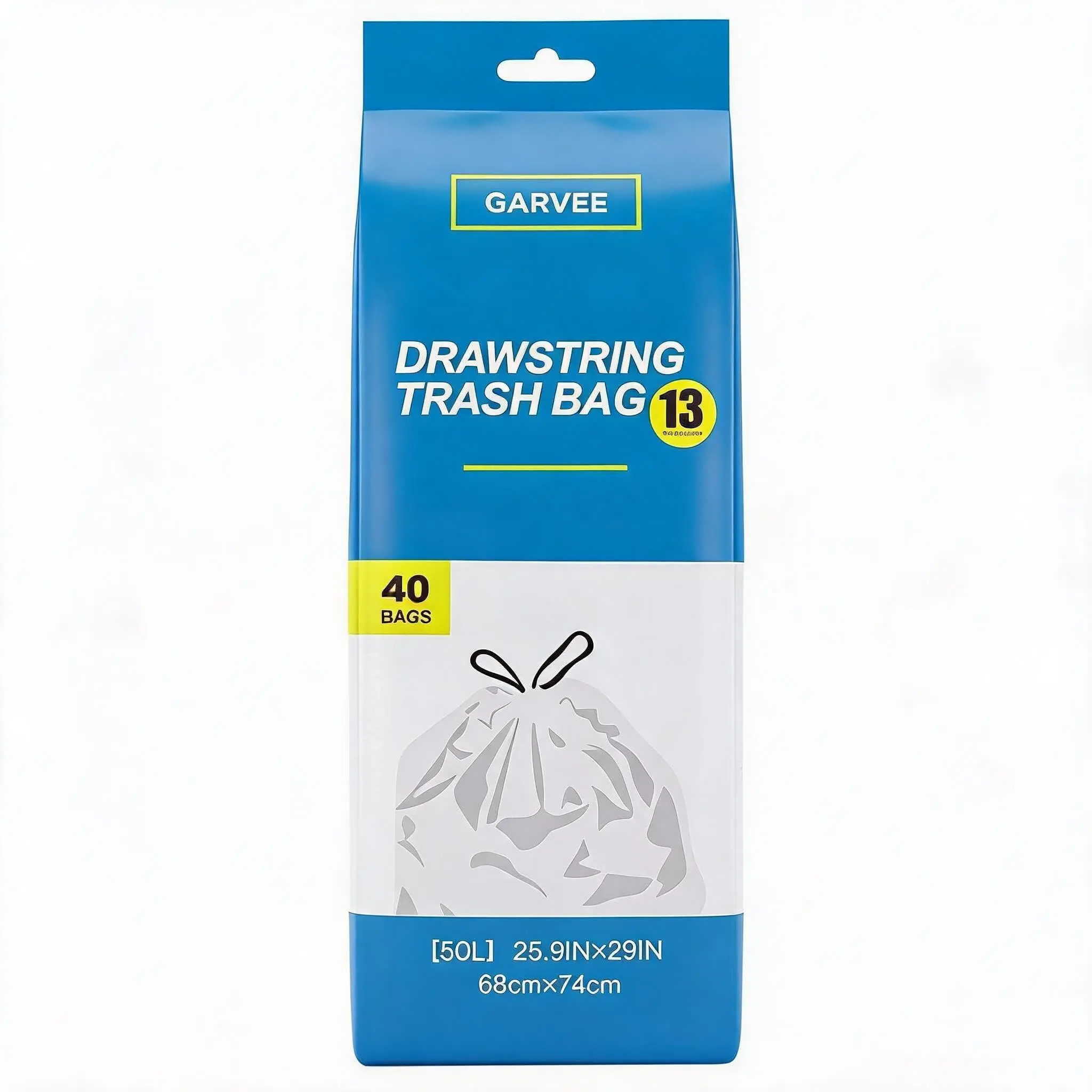 Trash Bags 50L (13 Gallon) with Drawstring, Heavy Duty Garbage Bags HDPE Puncture Resistant Leak Proof, 40 Count 1 Roll, 66 * 74cm (26” x 29”) Kitchen Trash Bags for Home Office
