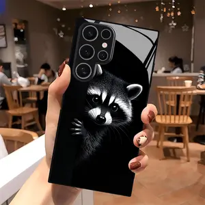 Black And White Raccoon Phone Case for  S26 S25 S24 S23 S22Pro S21 S20 Fe Plus Ultra Pro A56 A55 A54 A53 A52 A51 A36 A35 A34 A32 A26 A25 A24 A23 A16 A15 A14 A06 A05 A03s Shatterproof Tempered Glass Back Cover Men'S, Accessories, Smartphone, Cellphone, Cas