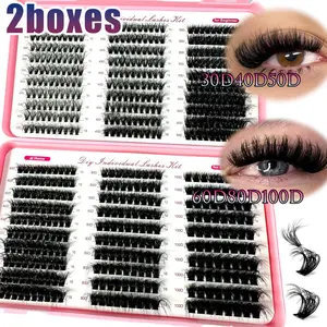 New 0.07mm Soft 8D Fluffy Lash Clusters 30D+40D+50D+60D+80D+100D Thick Long 10-18mm Volume Cluster Eyelash Extensions 2boxes 1140Pcs Wispy Individual Lashes