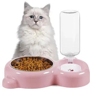2-in-1 Pet Feeder with Automatic Water Dispenser, Non-Slip Tilt Stainless Steel Bowl for Cats and Dogs, No Battery, No Power, Cat Automatic Feeder Feeding